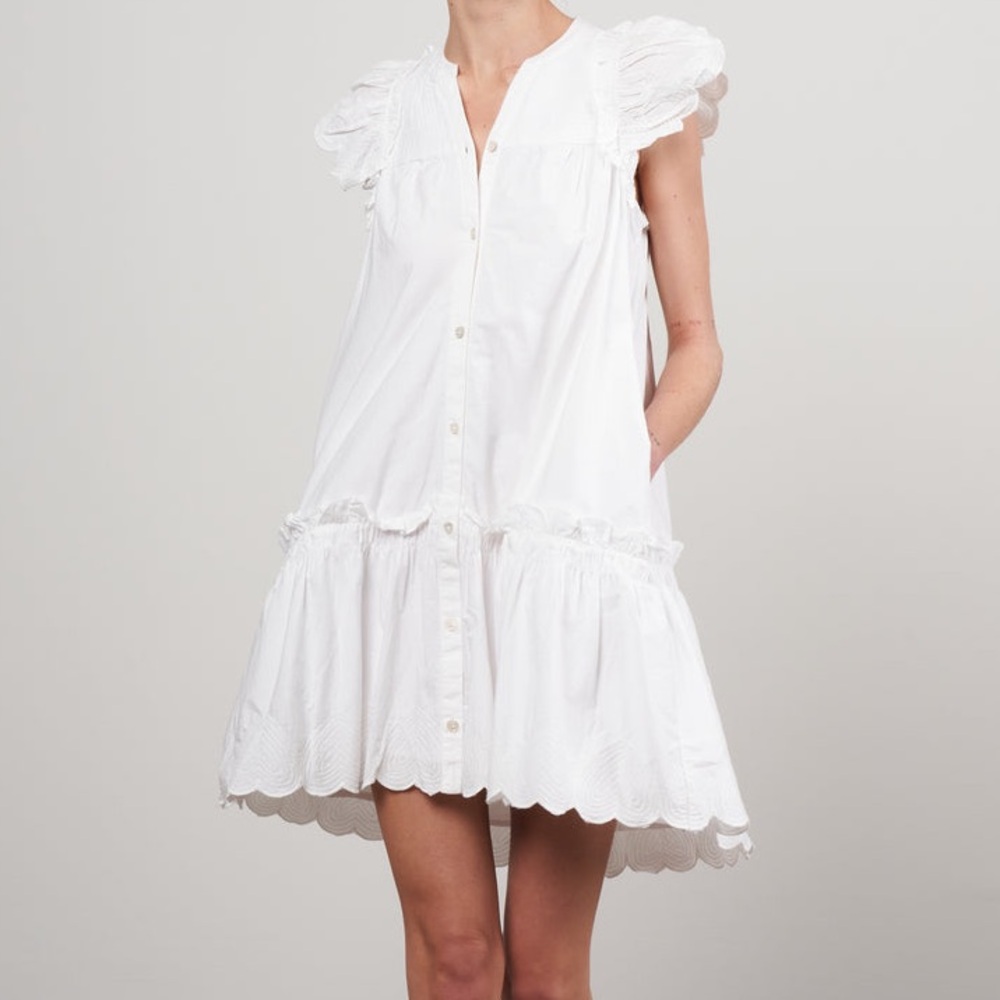 Sea New York White Eyelet Flutter-Sleeve Button Dress